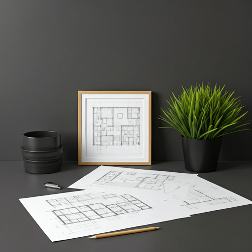 Architectural blueprints and modern workspace